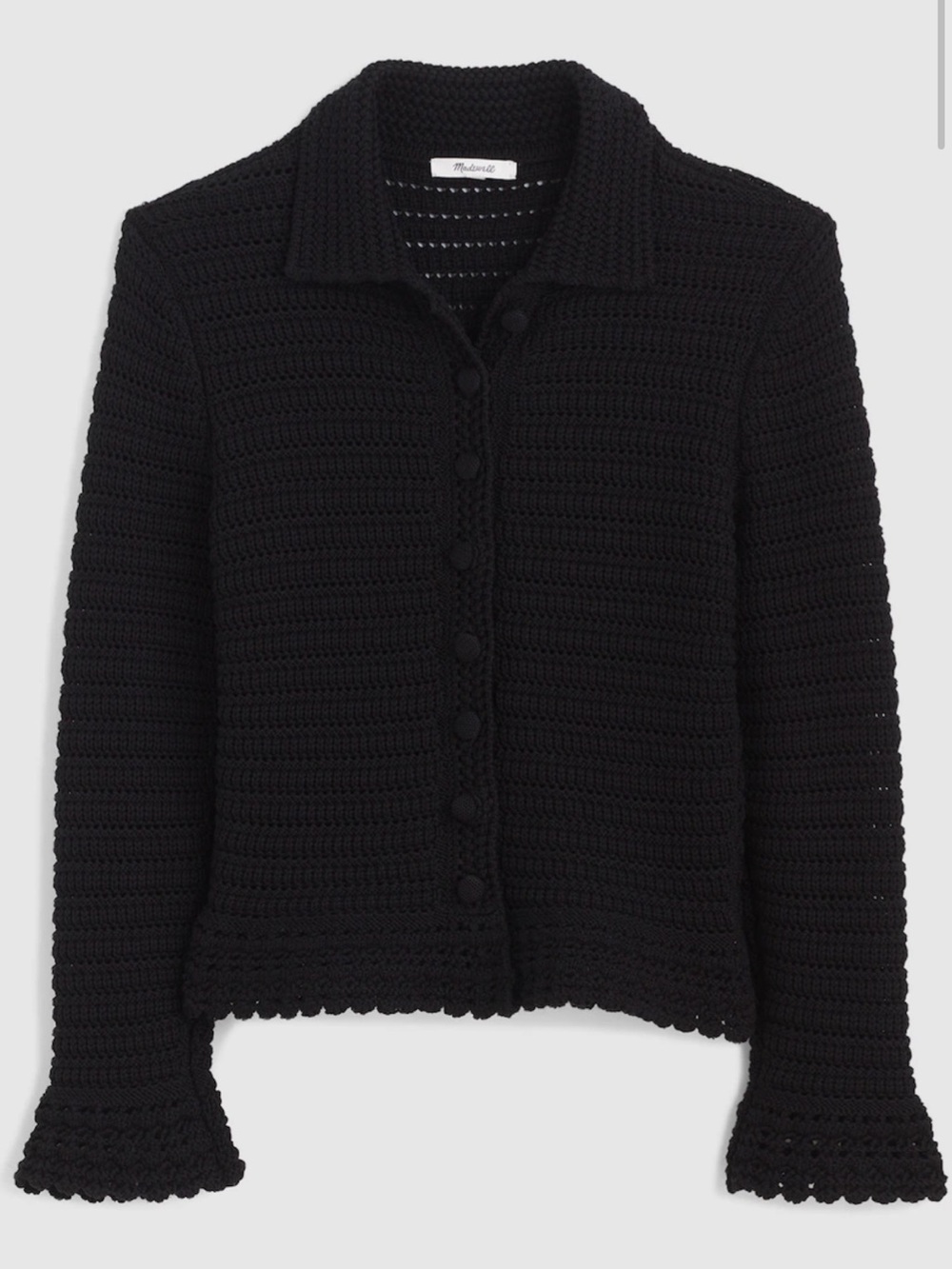NWT Madewell Womens Pointelle-Knit Peplum Cardigan Sweater Jacket medium black